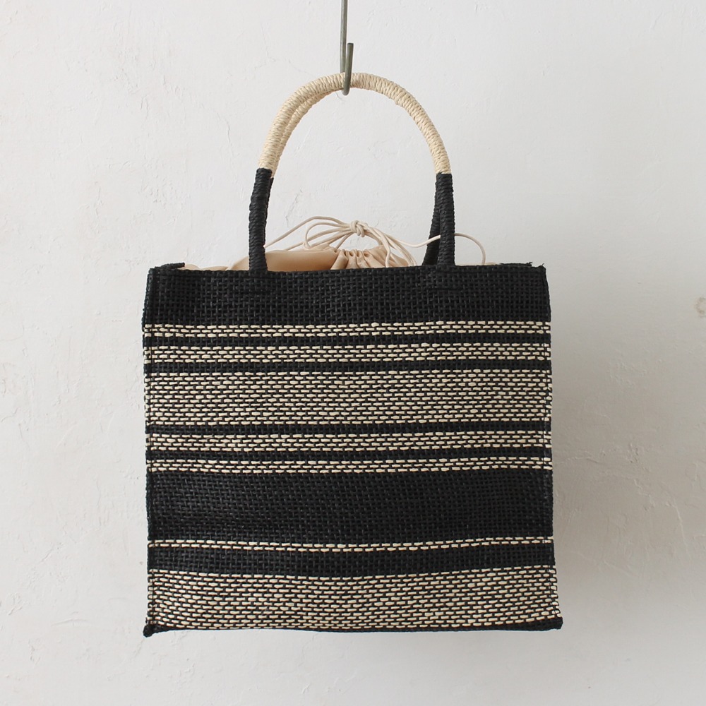 aristella 雑材ボーダーボックストート BK*LBE